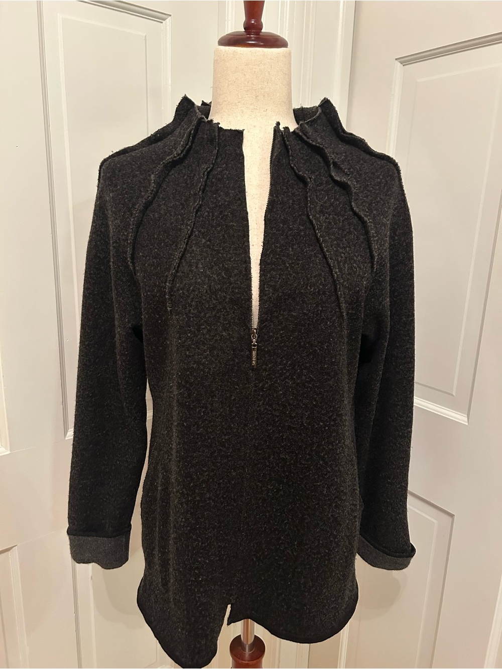 HIROKO BIS Wool Blend Sweater Jacket Charcoal Women’s US S Full Zip Japan